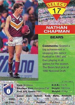 1994 Select AFL #17 Nathan Chapman Back